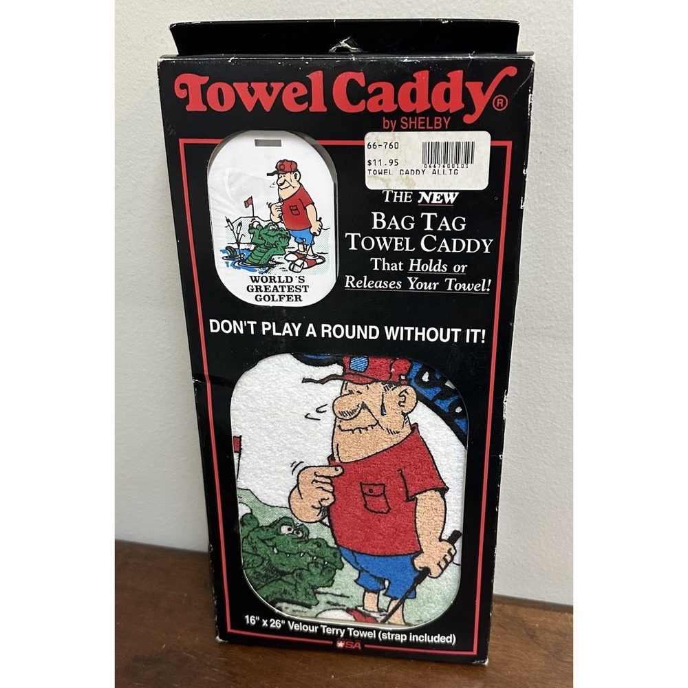 Vintage Terry Cloth Golf Towel 16 X 26 Caddy Dad Novelty Funny Cartoon NEW NOS